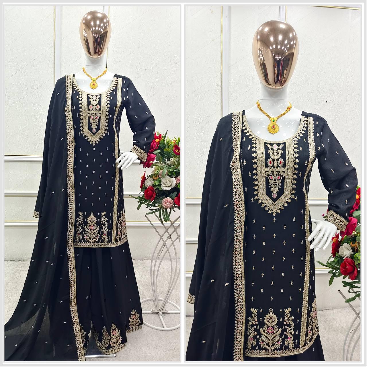 Black Silk Kurta & Palazzo Set For Wedding
