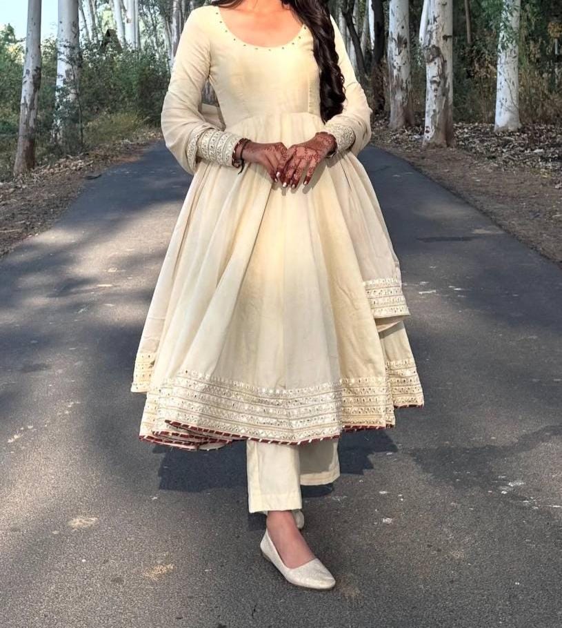 Elegant Embroidery Work With Designer Anarkali Three Piece Set