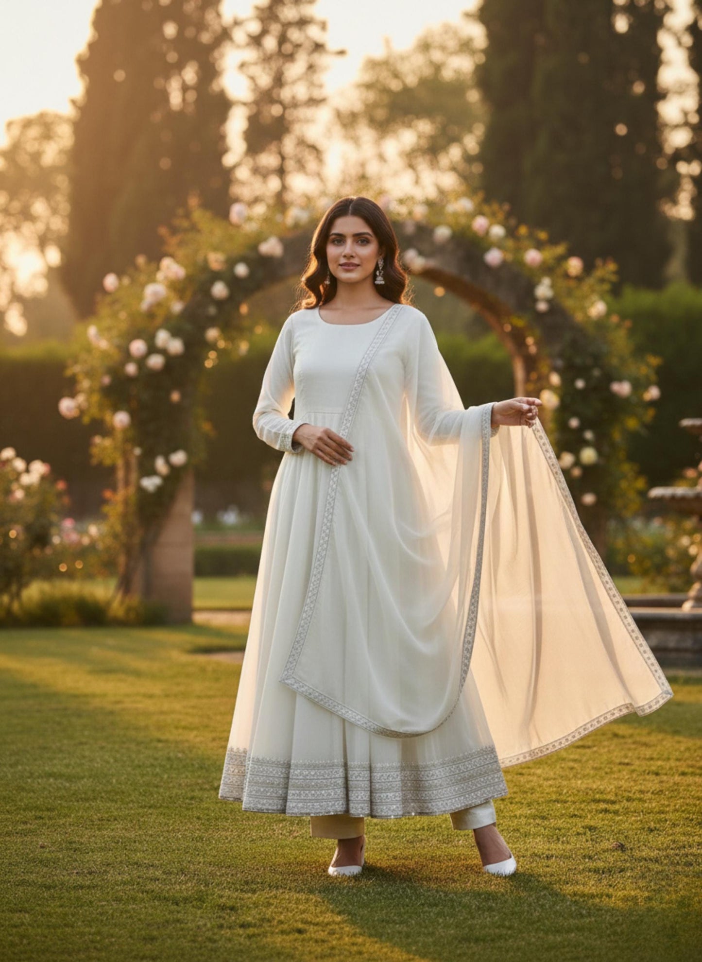 Elegant Embroidery Work With Designer Anarkali Three Piece Set