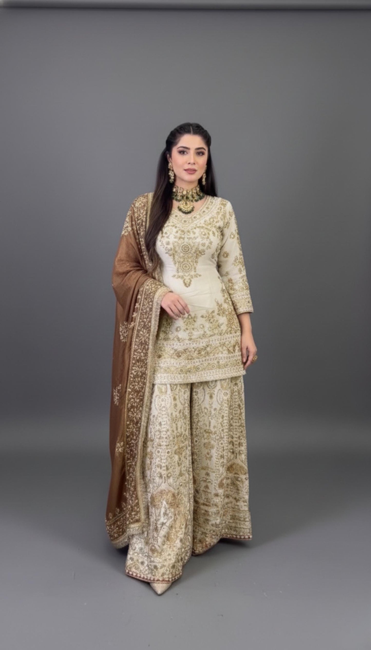 Designer Heavy Embroidered Kurta Palazzo Dupatta Set