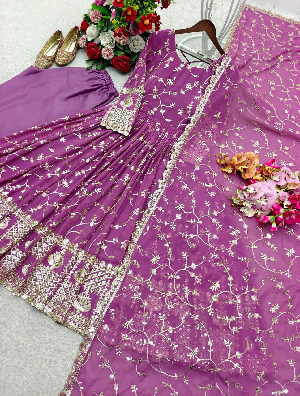 Designer Purple Embroidered Anarkali Gown with Dupatta | Party Wear Ethnic Dress