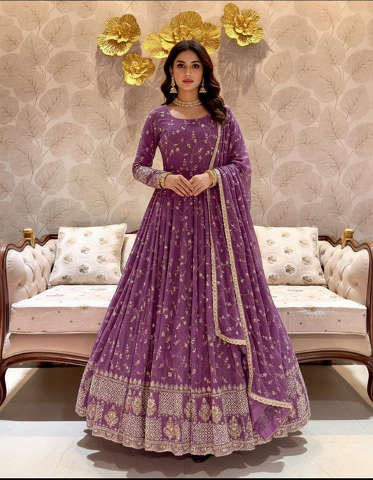 Designer Purple Embroidered Anarkali Gown with Dupatta | Party Wear Ethnic Dress