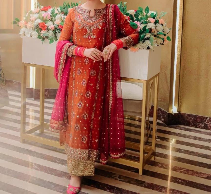 Indian Designer Georgette Long Kurta & Palazzo - Pakistani Style Suit