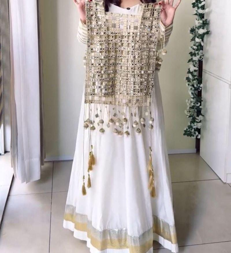 Designer Ivory Rangoli Silk Anarkali Gown with Mirror Work Koti | Designer Ethnic Women Set