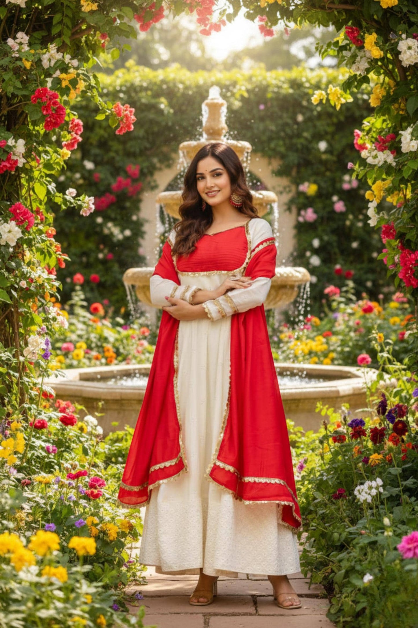 Designer Silk Anarkali Gown Sequin Detailed with Red Dupatta Set