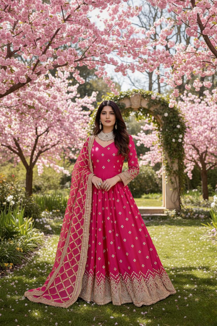 Designer Fox Georgette Gown Pant Dupatta Suit | Heavy Sequin Embroidery Set