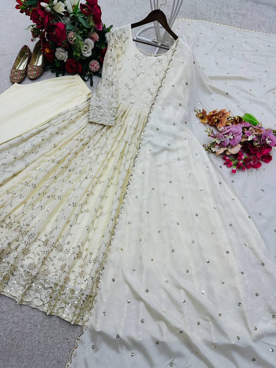 Designer Cream Floor-Length Anarkali Suit with Dupatta