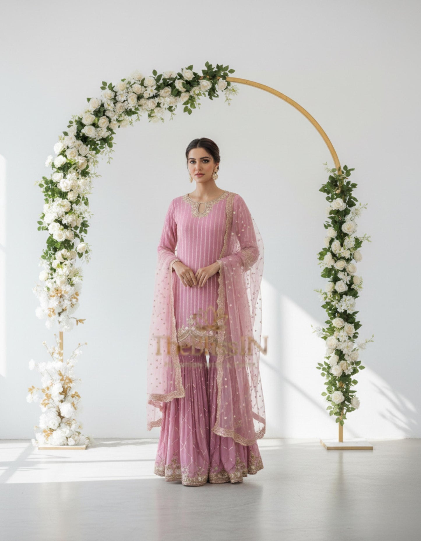 Pink Designer Kurti & Shrarara With Dupatta Set