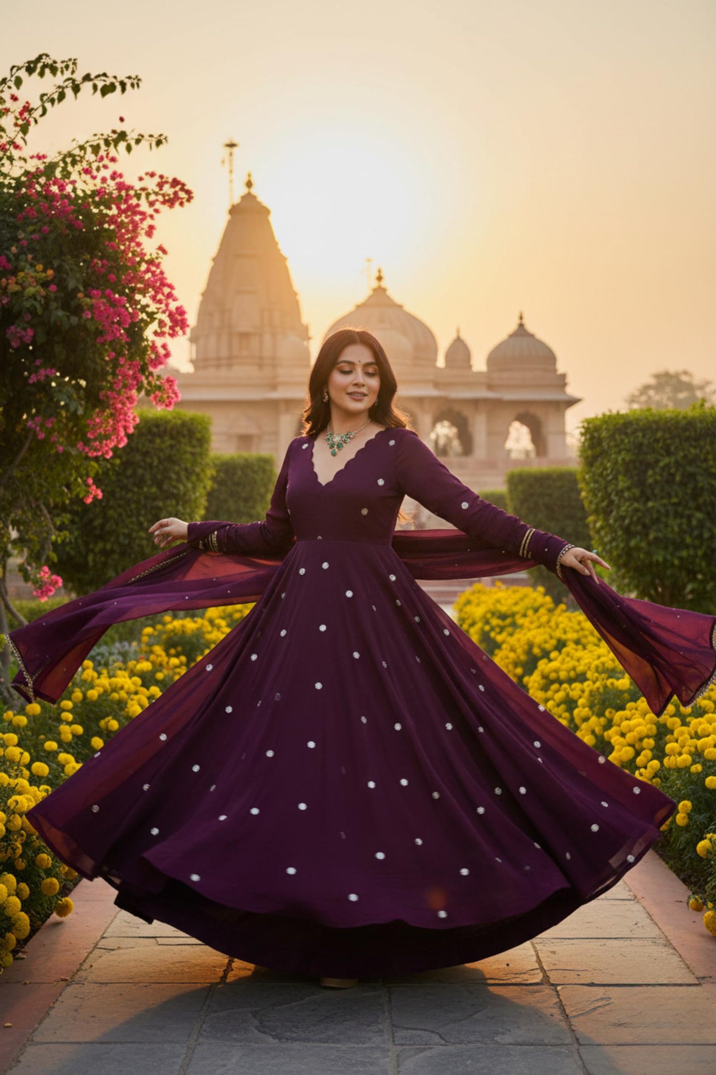 Purple Embroidery Work Anarkali Three Piece Set For Women's