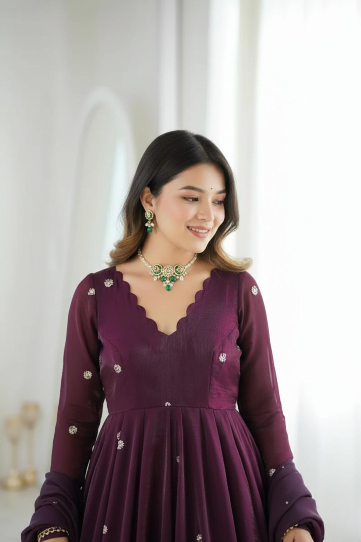 Purple Embroidery Work Anarkali Three Piece Set For Women's