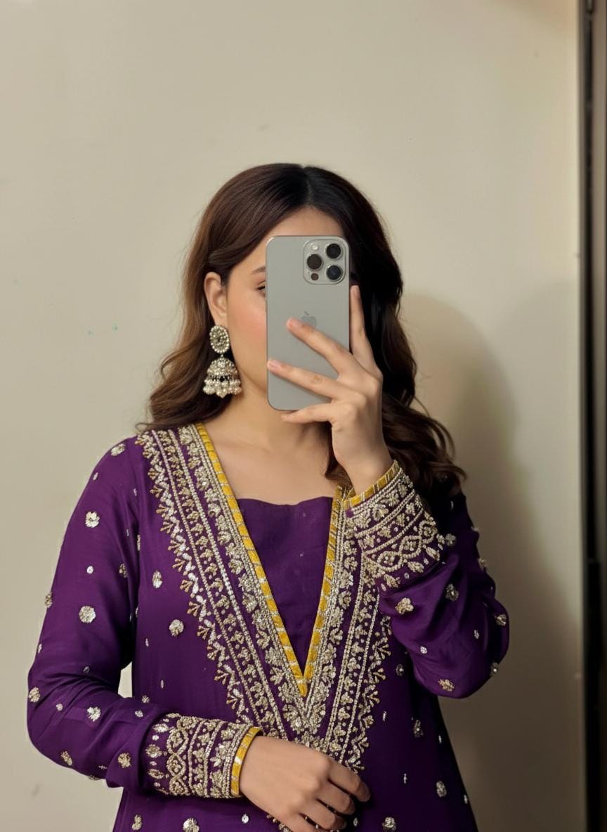Designer Purple Silk Embroidered Fully Stitched Indian Salwar Suit For Women's