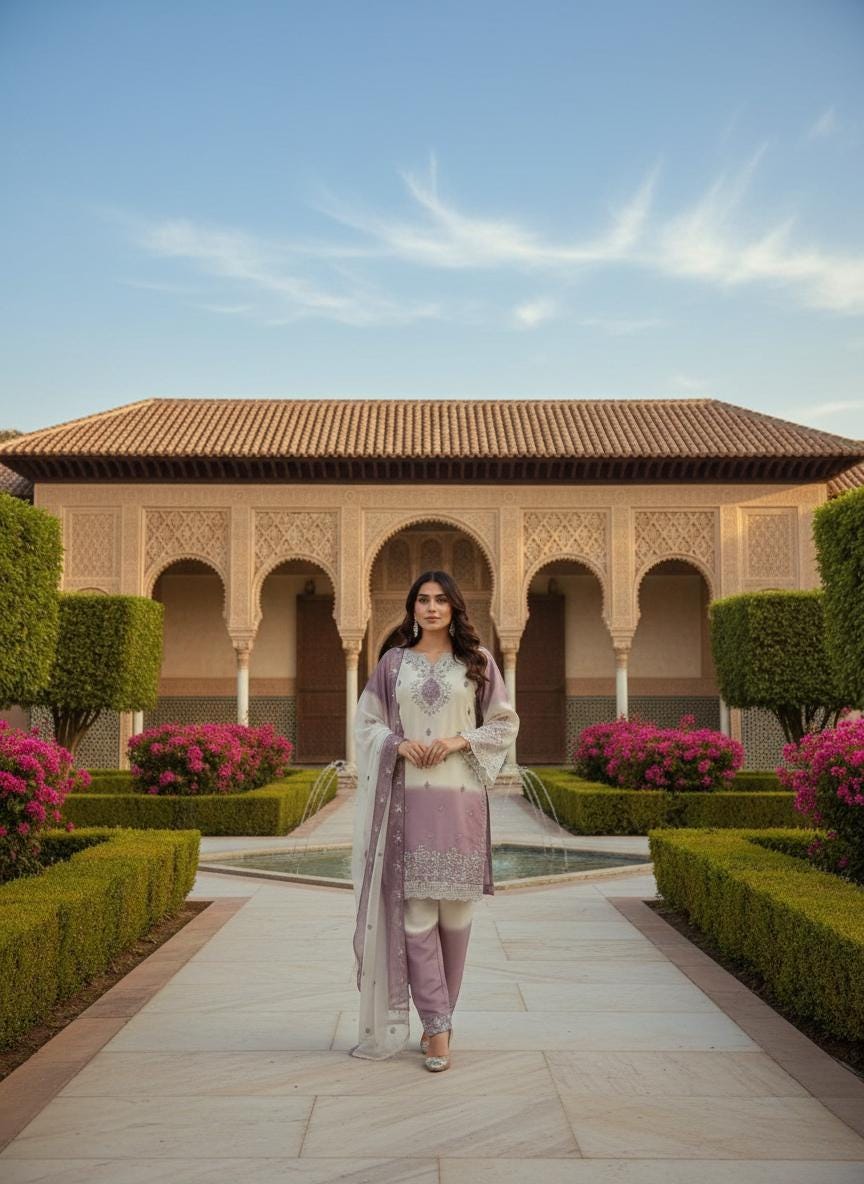 White & Mauve Embroidered Pakistani Suit Set with Dupatta Salwar Kameez for Women