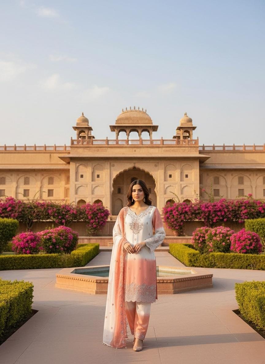 Pink Ombre Embroidered Pakistani Suit Set with Organza Dupatta | Elegant Festive & Party Wear