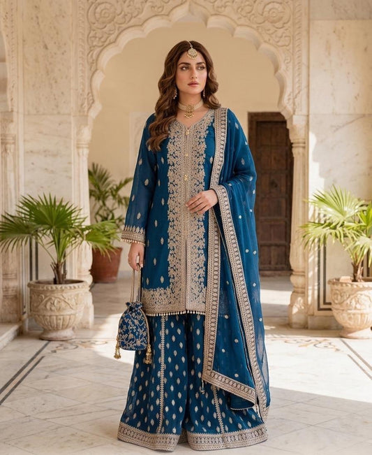 Pakistani Royal Blue Wedding Sharara & Kurta Set