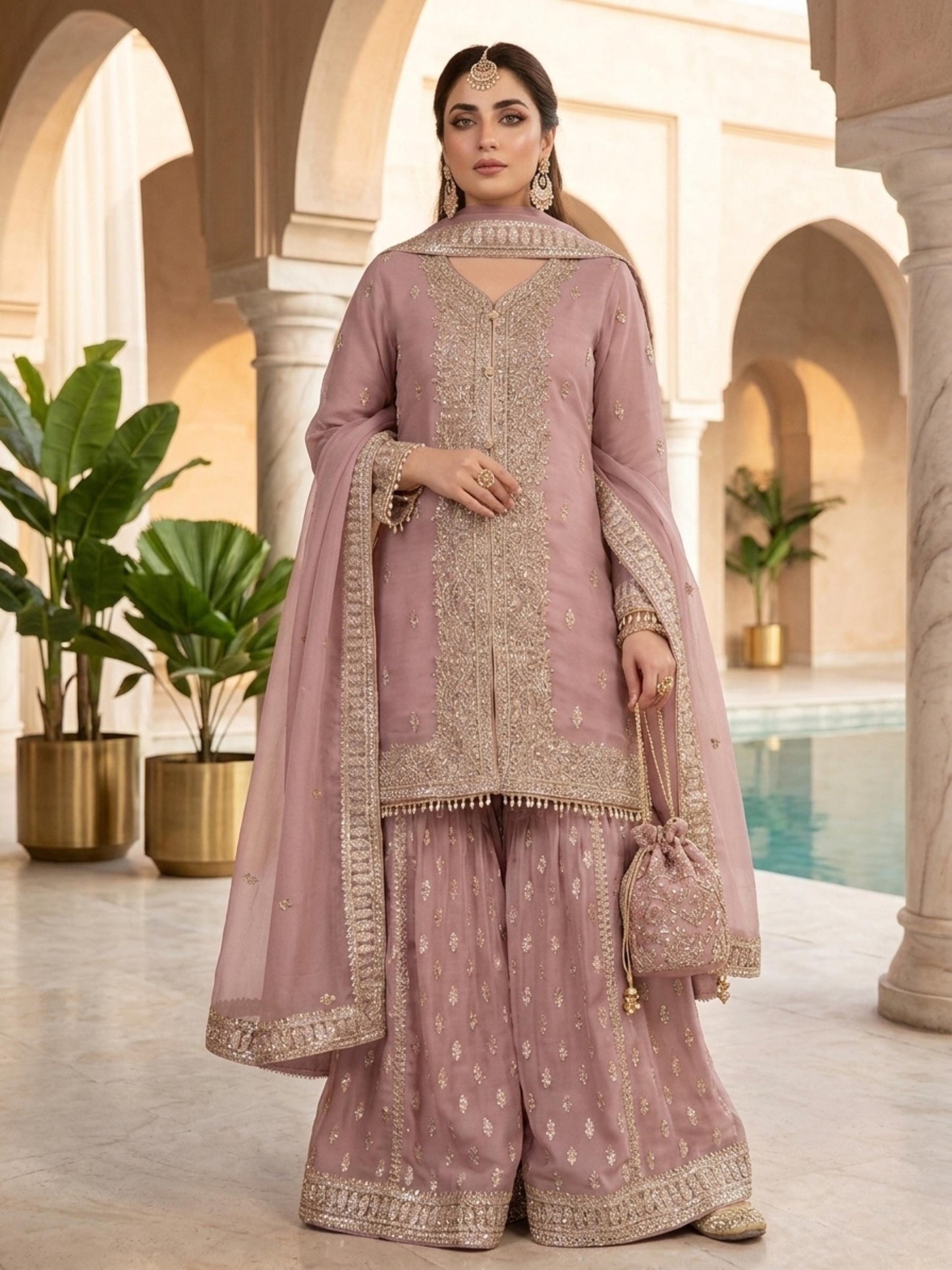 Pakistani Royal Blue Wedding Sharara & Kurta Set