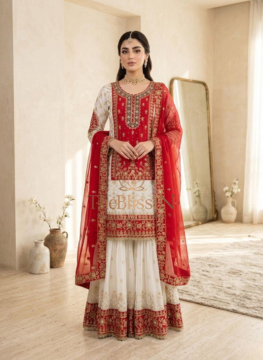 Pink Designer Kurta & Sharara With Dupatta Pakistani Suit For Wedding