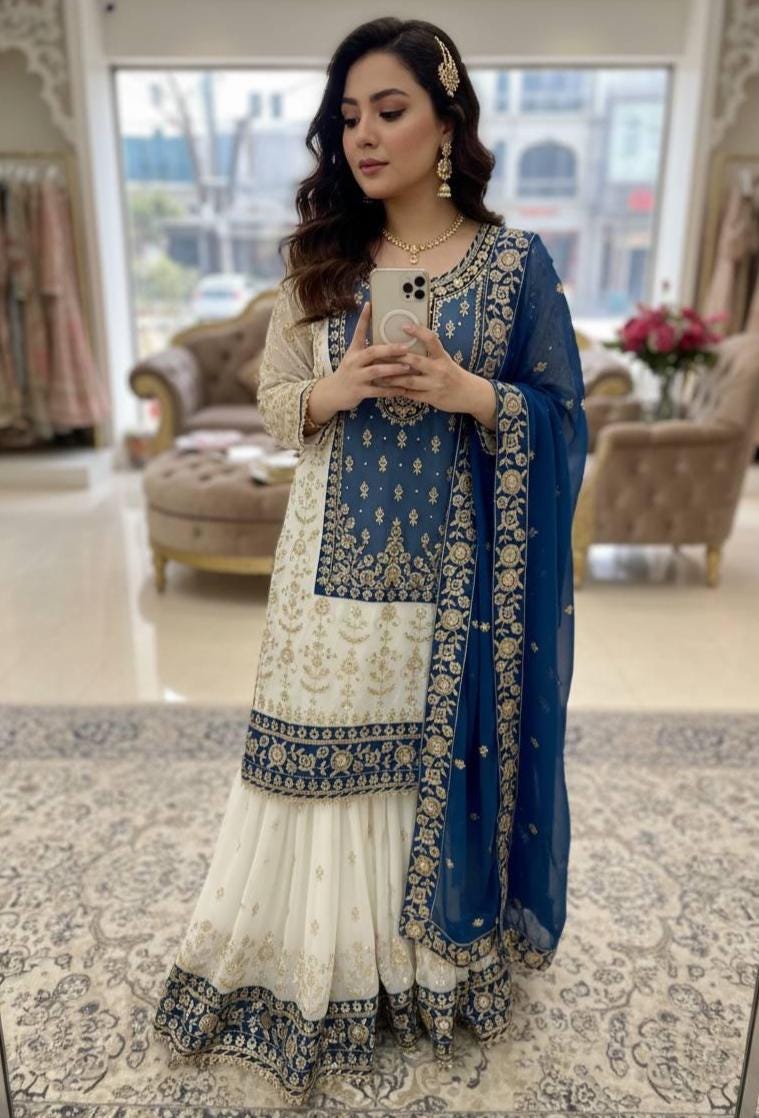 Pakistani Blue Wedding Outfit | Heavy Sequence Embroidery | Ready to Wear