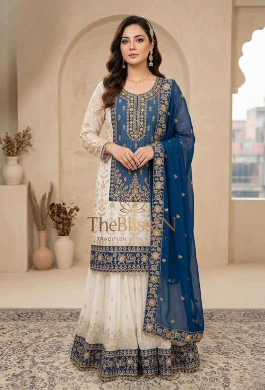 Pakistani Blue Wedding Outfit | Heavy Sequence Embroidery | Ready to Wear