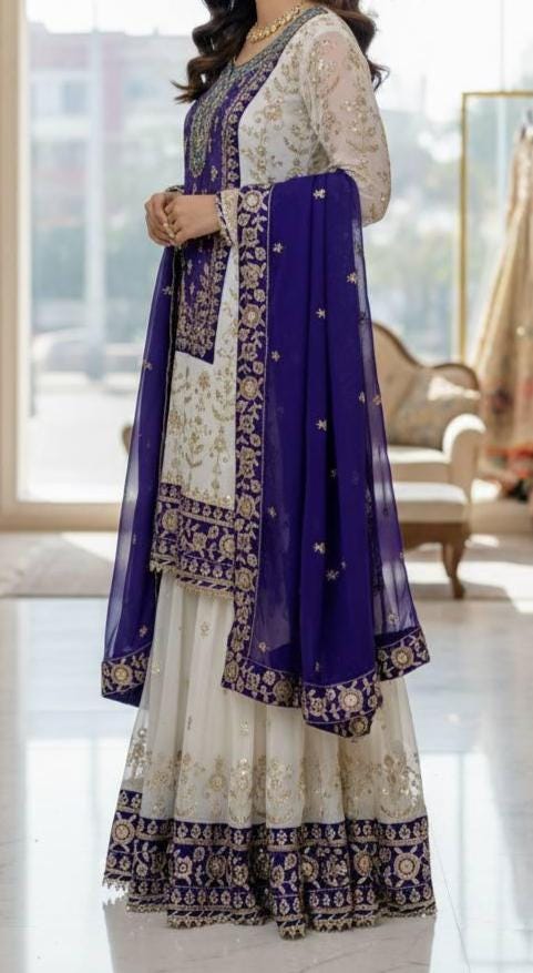 Designer Purple Sharara Set with Gold Zari Work - Traditional Indian Party Wear