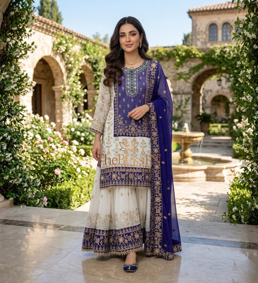Designer Purple Sharara Set with Gold Zari Work - Traditional Indian Party Wear