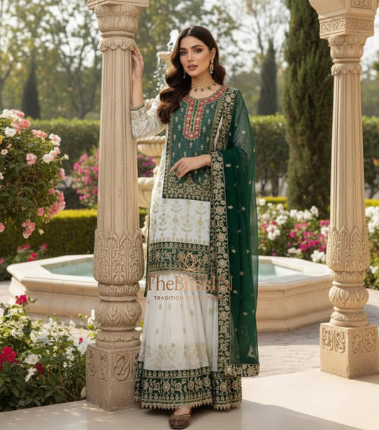 Pakistani Green Georgette Sharara For Women - Eid Outfit