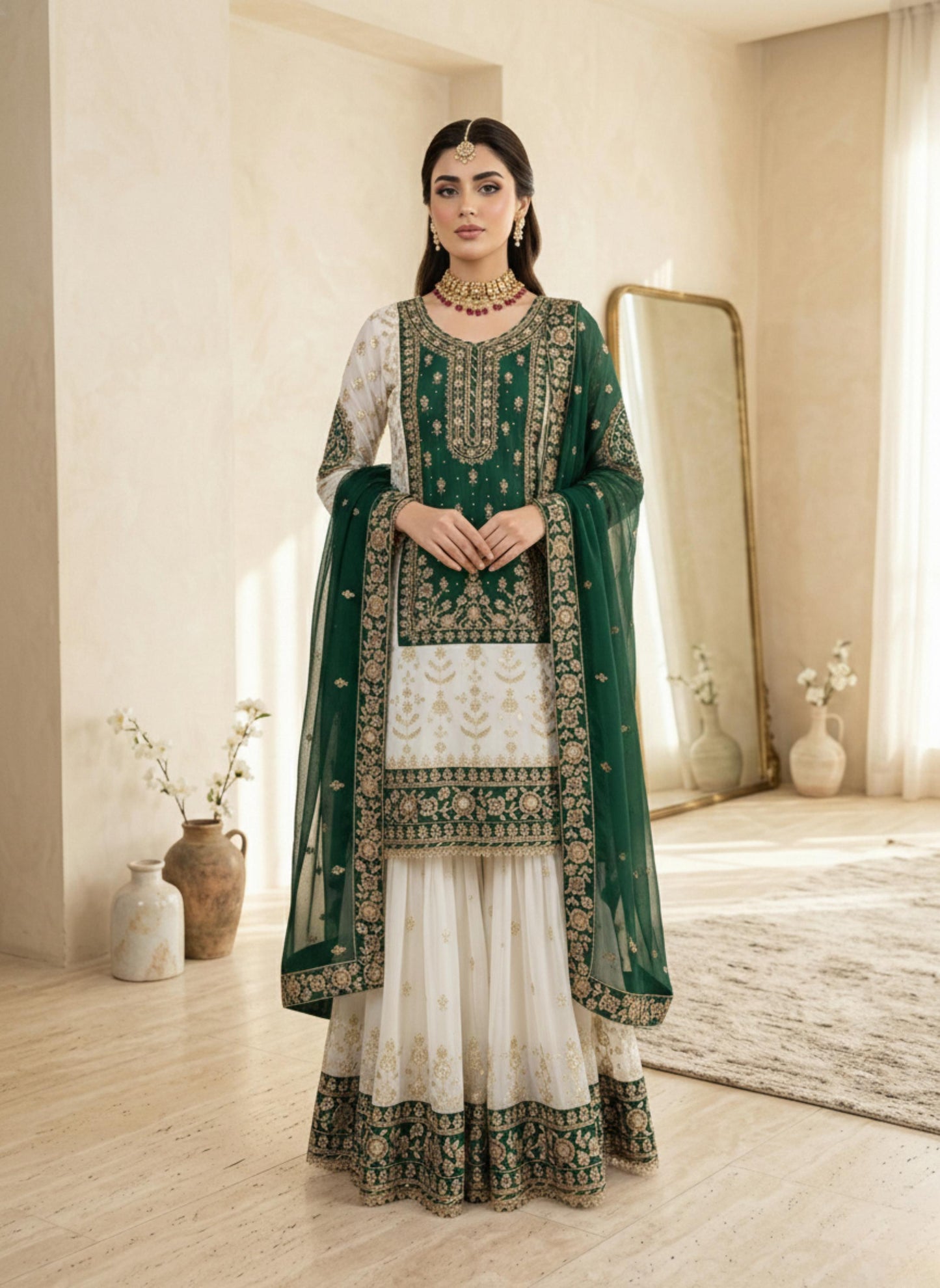 Pakistani Green Georgette Sharara For Women - Eid Outfit