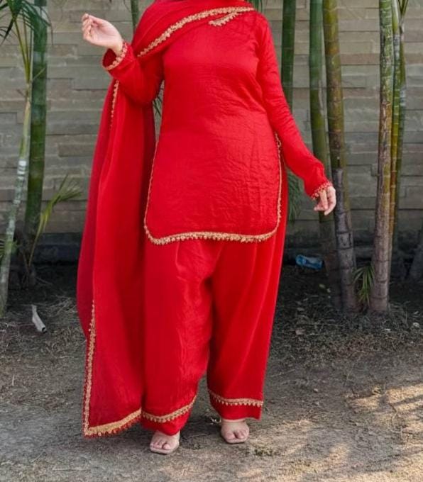 Pakistani Red Pure Silk Kurta & Farshi Salwar Suit For Special Eid Outfit
