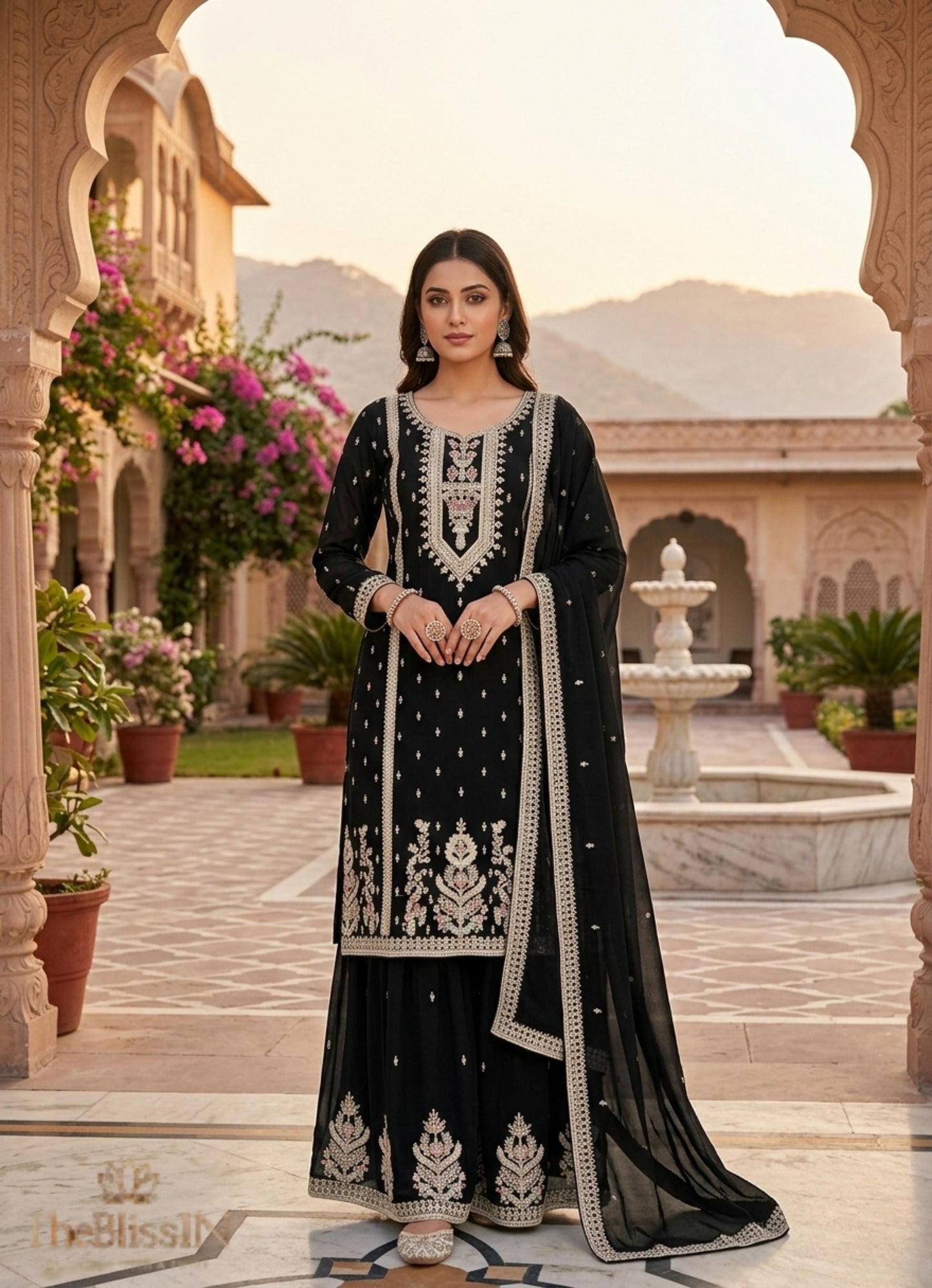 Black Silk Kurta & Palazzo Set For Wedding