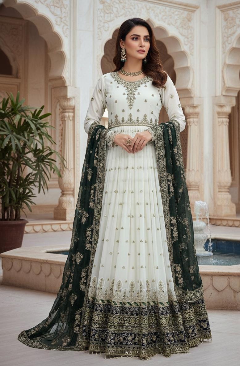 Embroidered Anarkali Gown with Dupatta for Women