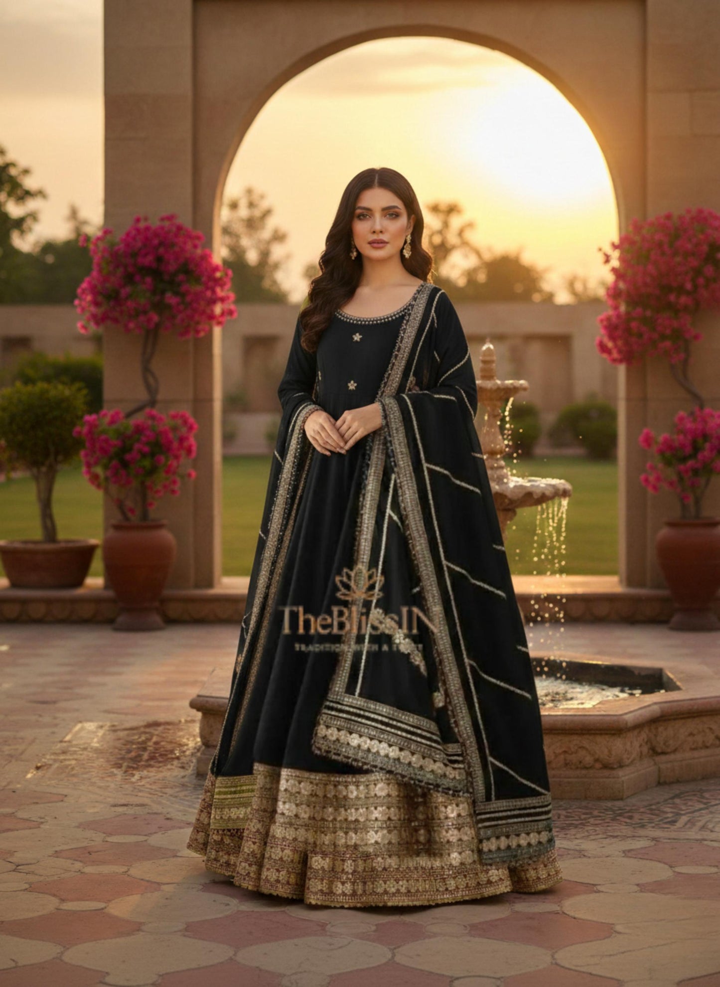 Black Silk Anarkali Suit with Embroidery & Dupatta