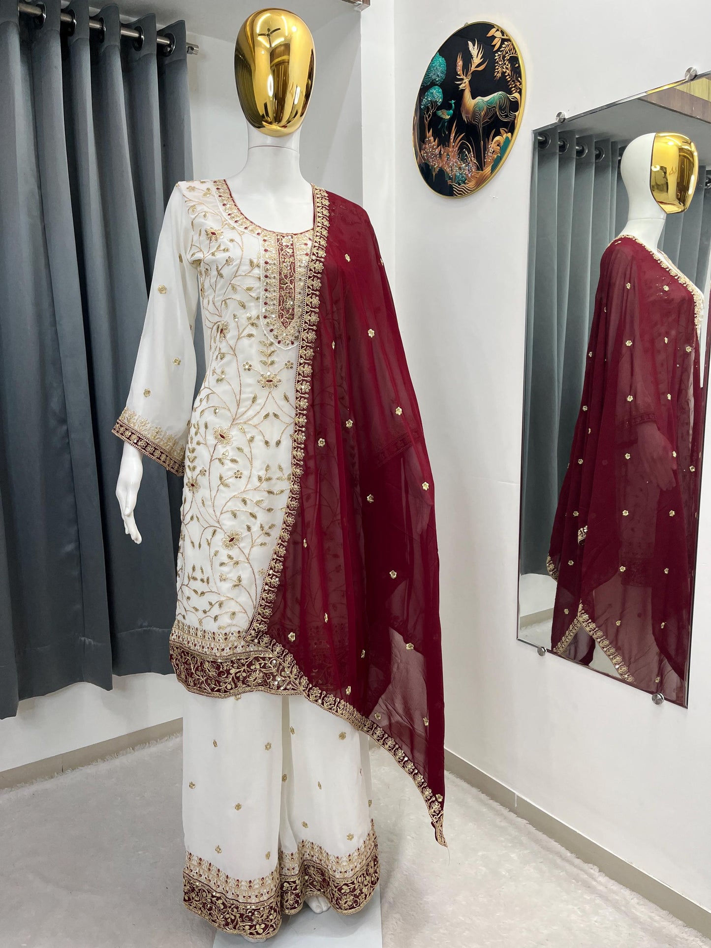 Heavy Faux Georgette Embroidered Palazzo Suit Set with Dupatta