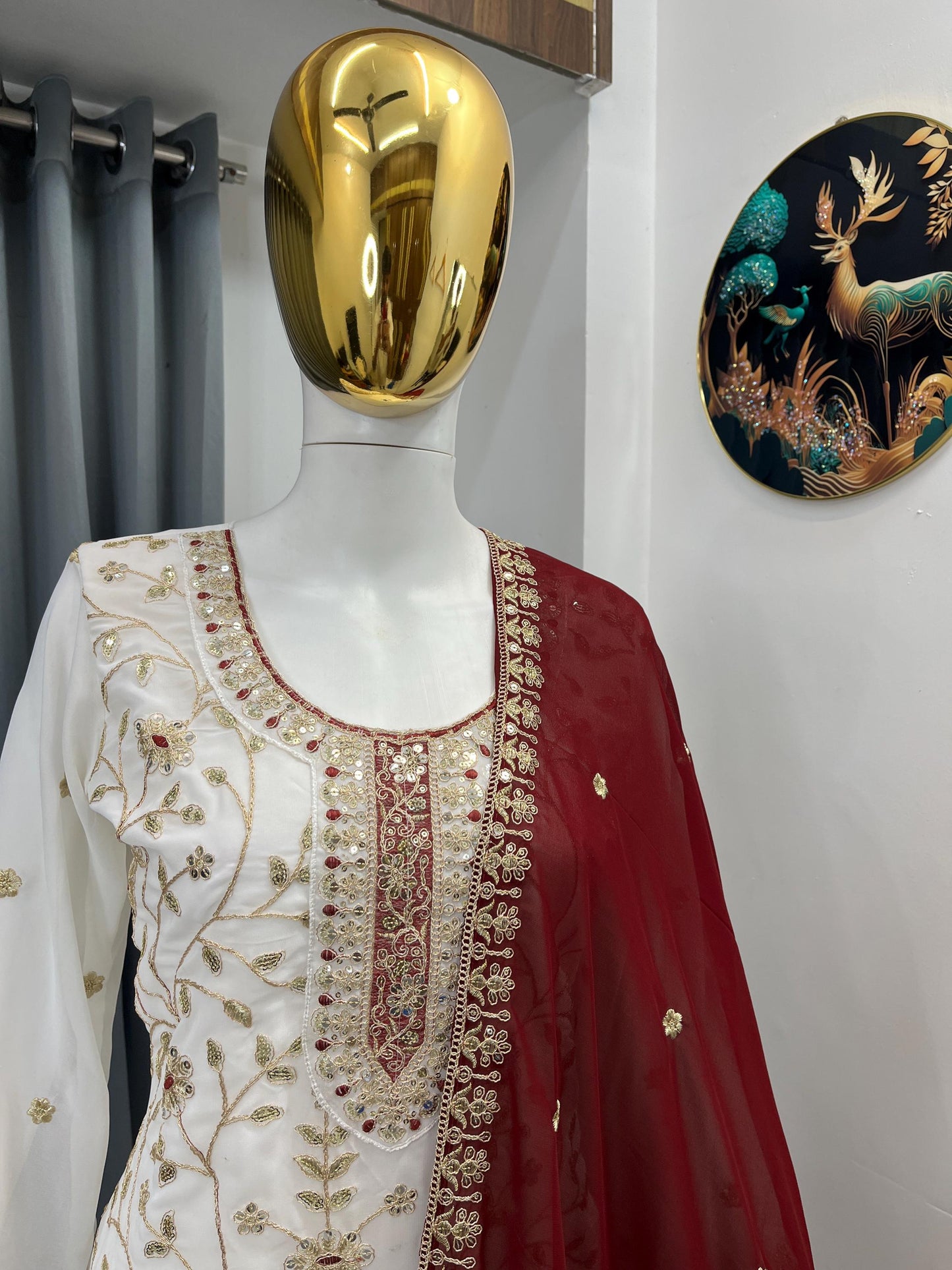 Heavy Faux Georgette Embroidered Palazzo Suit Set with Dupatta