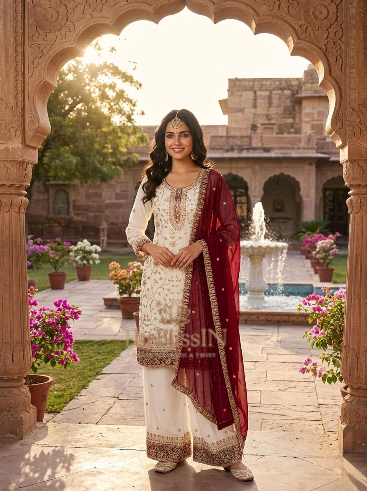 Heavy Faux Georgette Embroidered Palazzo Suit Set with Dupatta