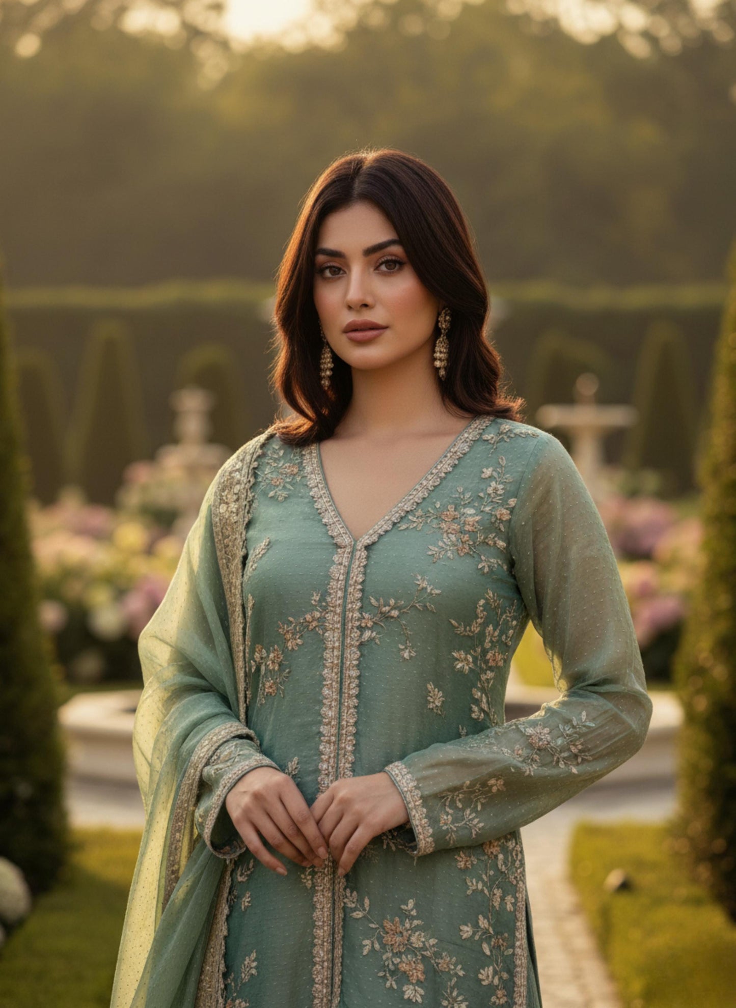 Luxury Mint Green Ethnic Palazzo Suit Set for Wedding & Eid