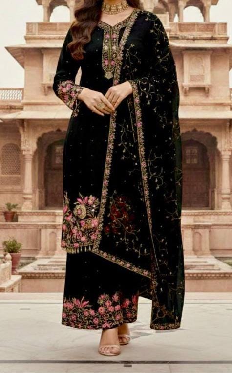 Designer Black Eid Special Heavy Embroidery Sequence Work 3-Piece Suit Set