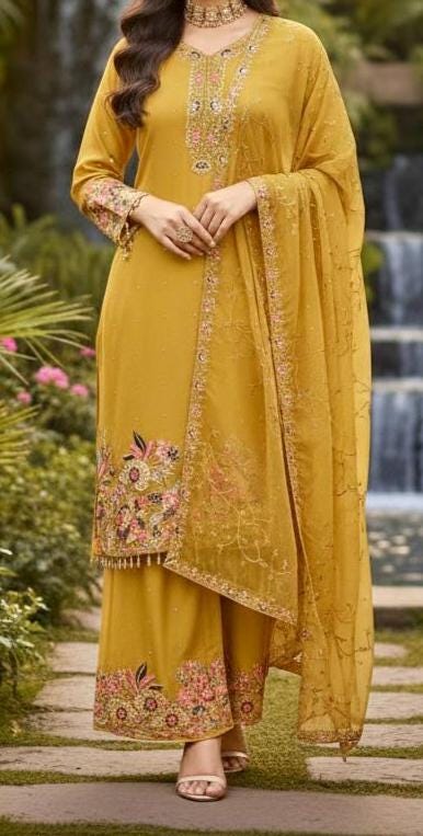 Designer Heavy Embroidery Sequence Work 3-Piece Salwar kameez Set