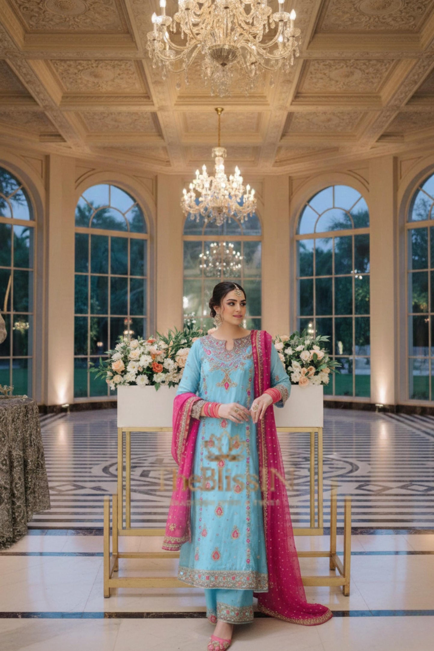 Punjabi Styled 3-Piece Embroidered Palazzo Suit Ethnic Dress