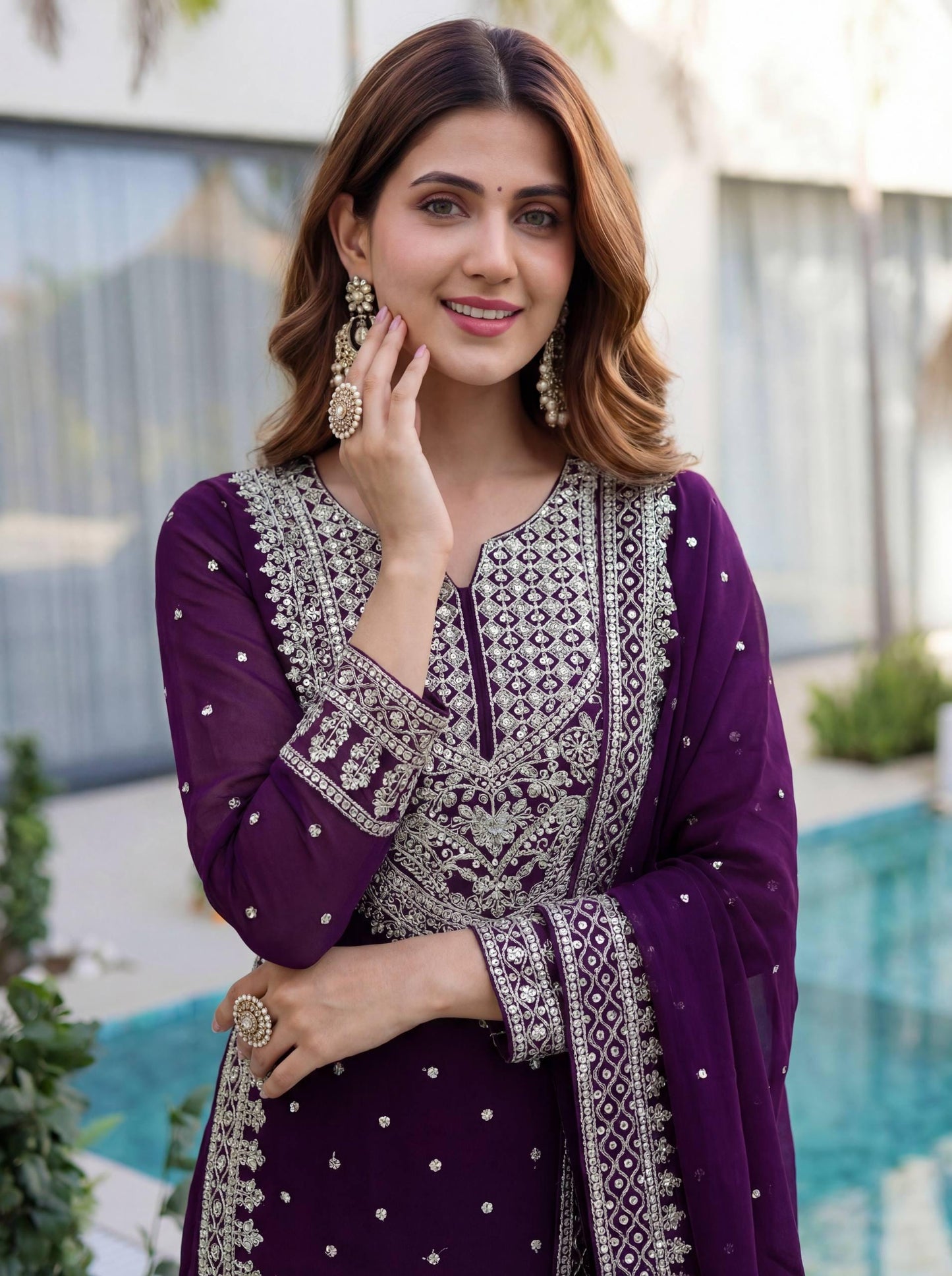 Dark Green Embroidered Sharara Suit Set with Dupatta - Pakistani Dress For Women
