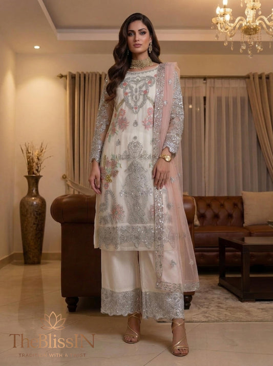 Designer Readymade Pakistani Salwar Kameez with Heavy Net Fabric - Eid Collection , South Asian Pant