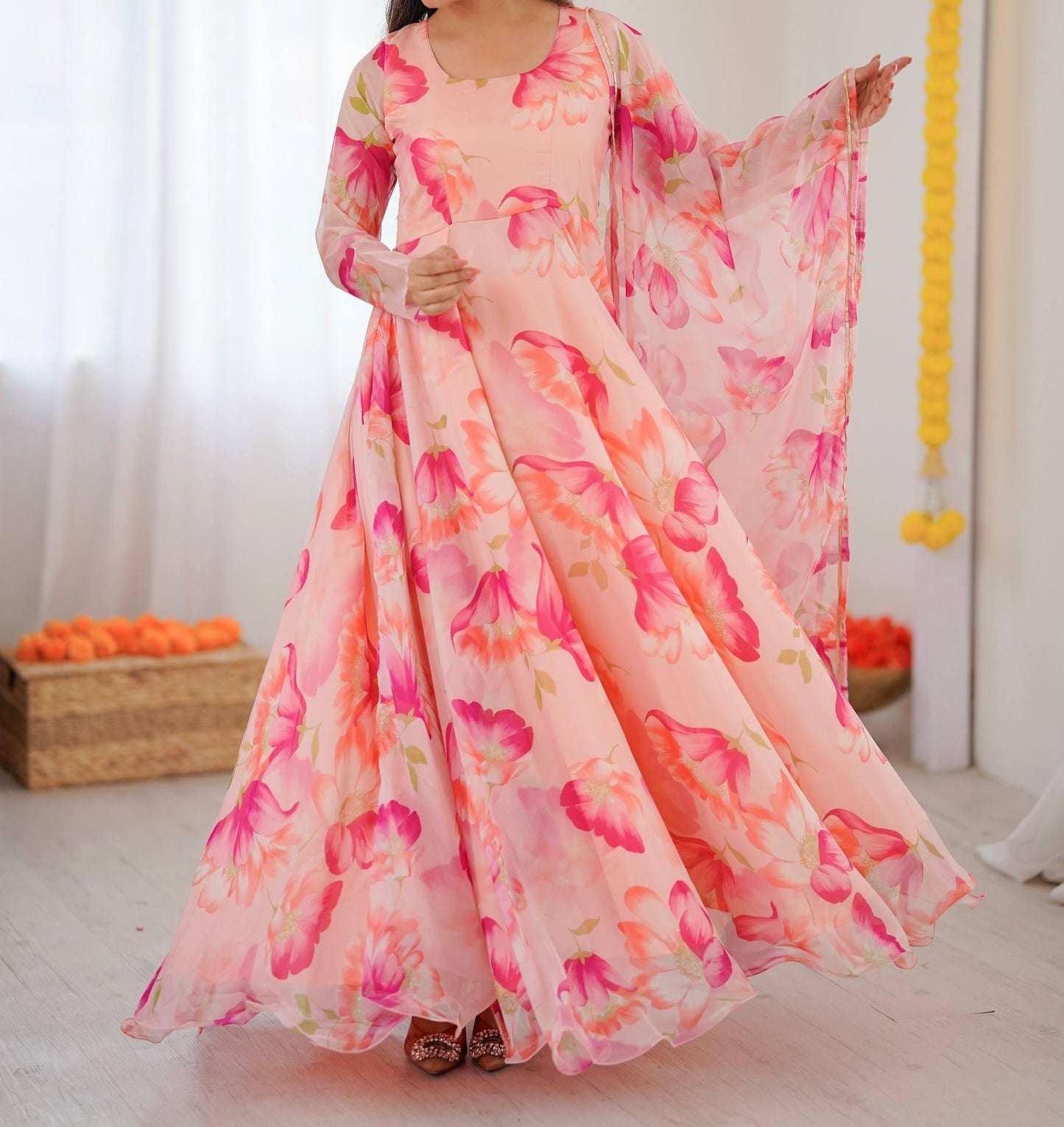 Women's Pure Georgette Floral Print Anarkali Kurta Set with Dupatta