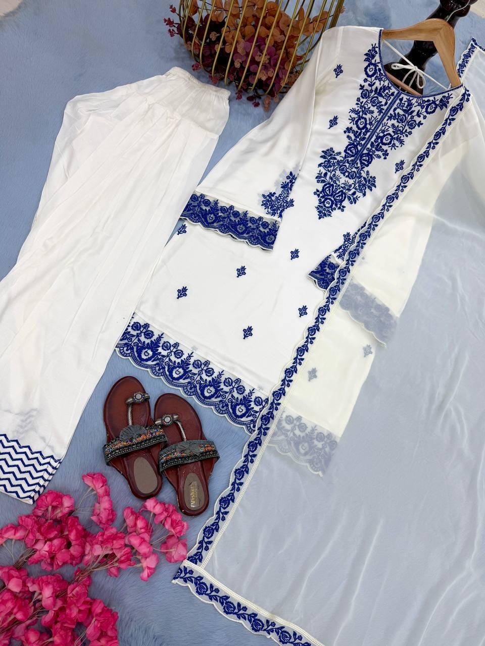 Farshi Salwar Suit Embroidery Work With Matching Dupatta Set , Shalwar Kameez