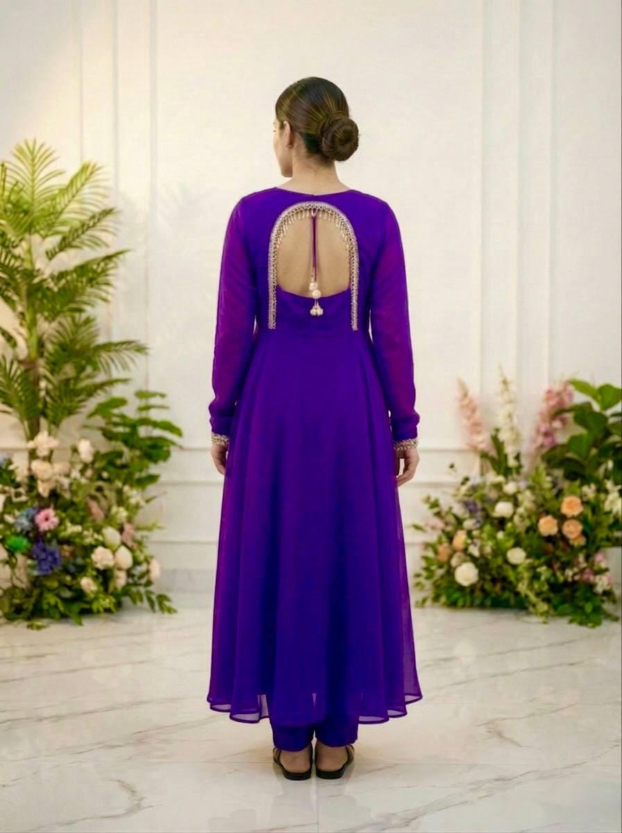 Purple Georgette Anarkali Suit Set with Dupatta | Elegant Indian Ethnic Wear Gown
