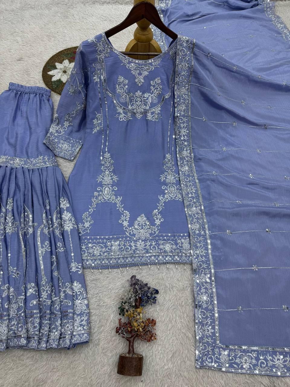 3-Piece Fancy Kurti with Sharara and Dupatta