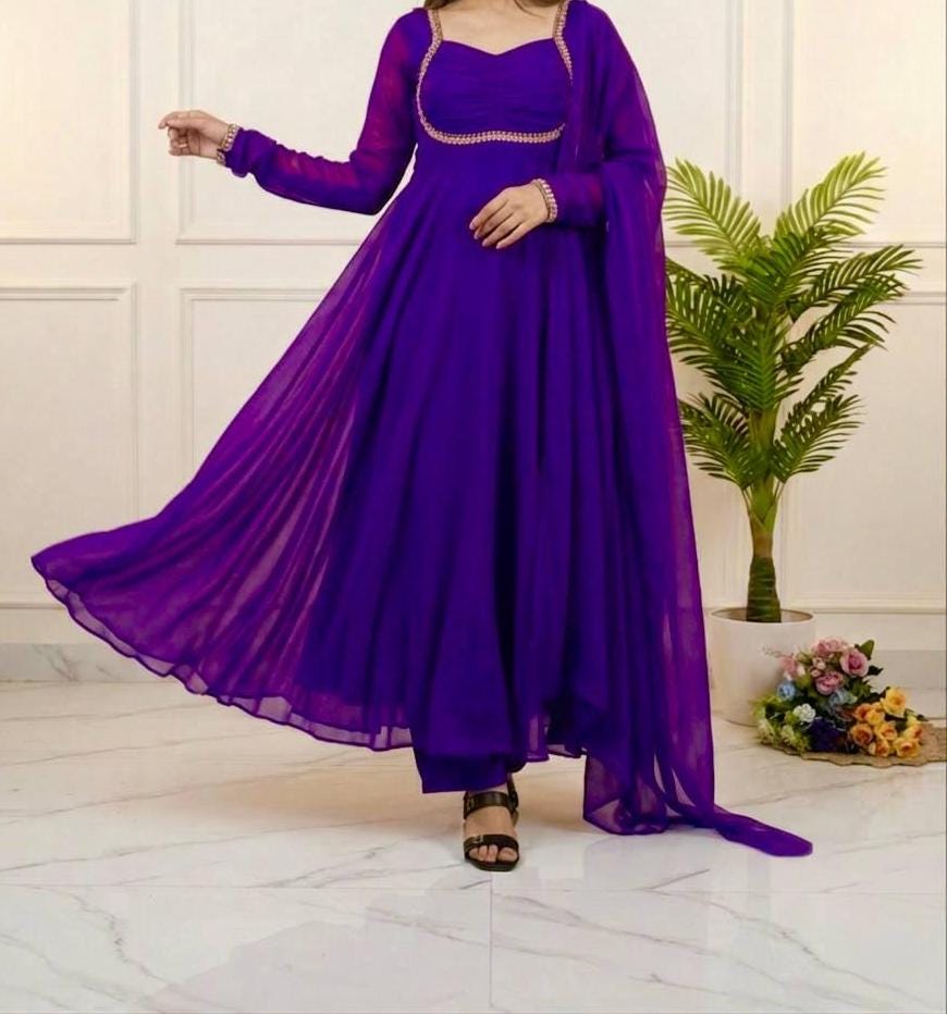 Purple Georgette Anarkali Suit Set with Dupatta | Elegant Indian Ethnic Wear Gown
