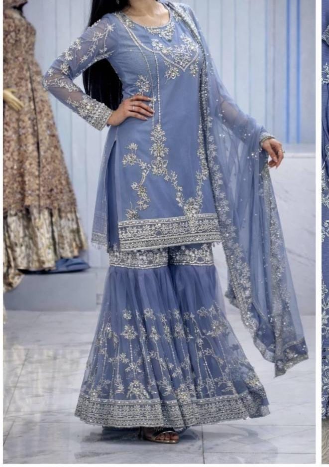 3-Piece Fancy Kurti with Sharara and Dupatta