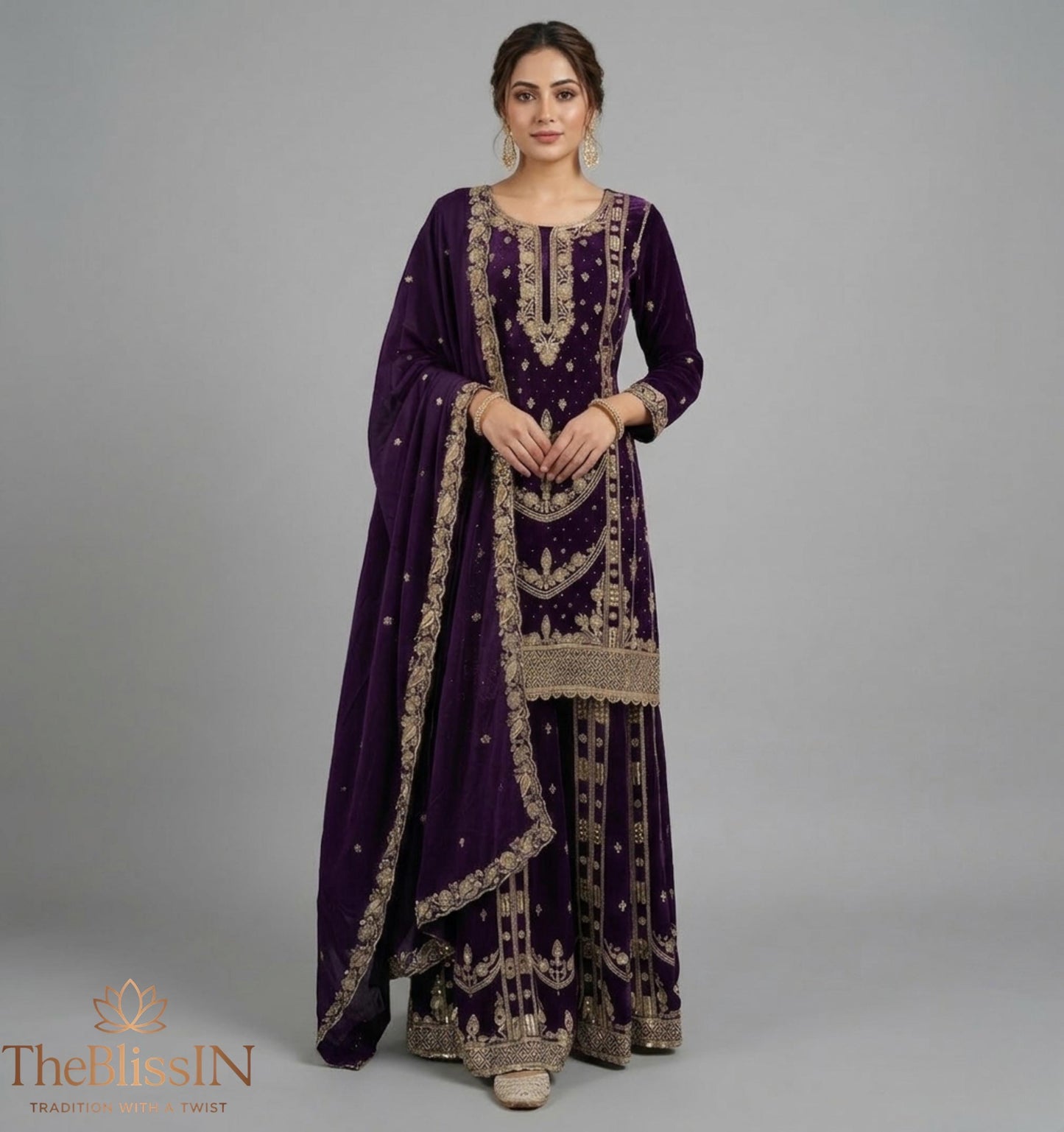 Purple Embroidered Palazzo Suit with Dupatta | Indian Ethnic Wear