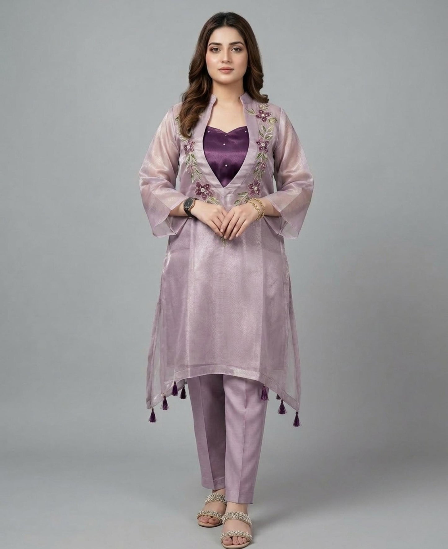Women's Light Blue Embroidered Kurta Set with Trousers | Stylish Ethnic Wear , Formal Wear