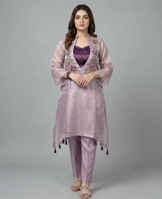 Women's Light Blue Embroidered Kurta Set with Trousers | Stylish Ethnic Wear , Formal Wear