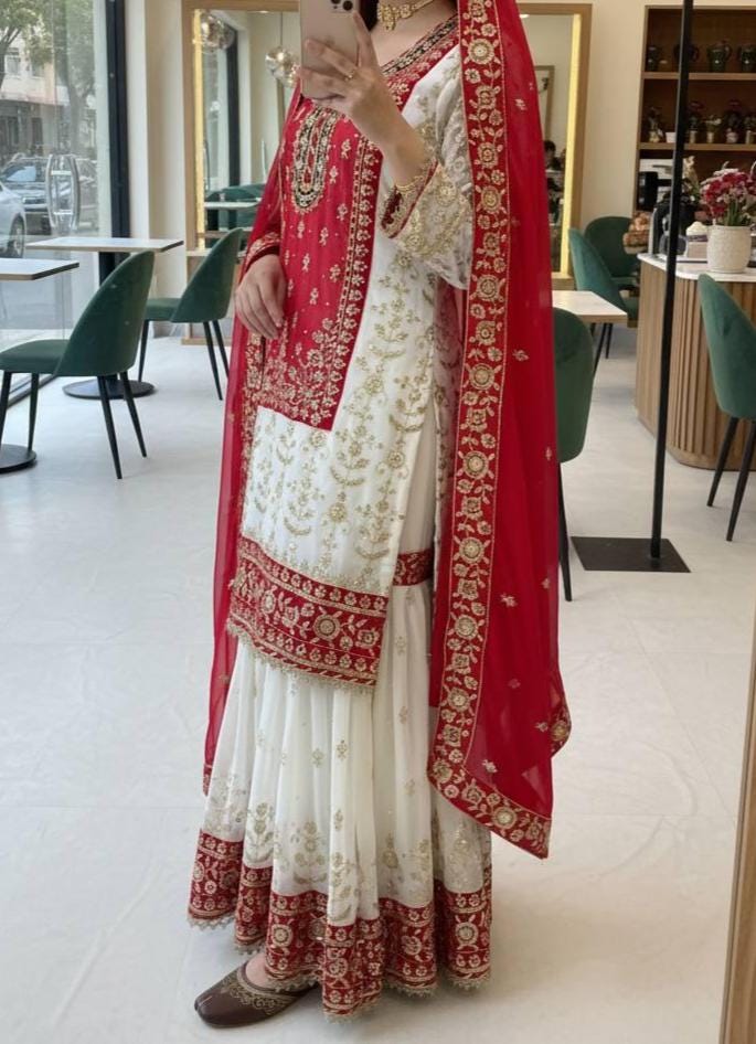 Pink Designer Kurta & Sharara With Dupatta Pakistani Suit For Wedding