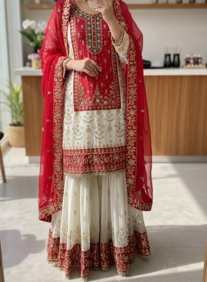 Pink Designer Kurta & Sharara With Dupatta Pakistani Suit For Wedding